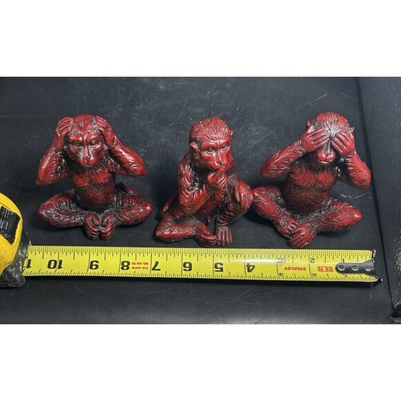 VTG Three Wise Monkey 5" See Hear Speak No Evil 3 Red Resin Quality Figurines - Picture 8 of 9